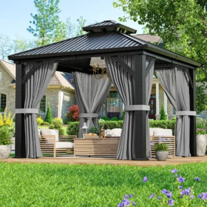 10 x 10 ft. Heavy-Duty Aluminum Frame Outdoor Gazebo with Double-Layer Galvanized Steel Roof, All-Weather Metal Gazebo